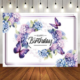 Aperturee - Aperturee Gradient Purple Butterfly Happy Birthday Backdrop