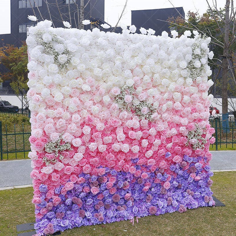 Aperturee - Aperturee Gradient Purple Pink White Artificial Flower Wall