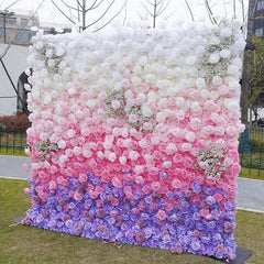 Aperturee - Aperturee Gradient Purple Pink White Artificial Flower Wall