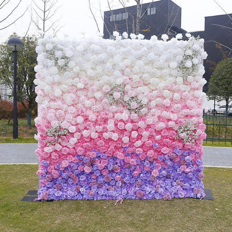 Aperturee - Aperturee Gradient Purple Pink White Artificial Flower Wall