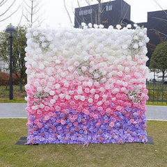 Aperturee - Aperturee Gradient Purple Pink White Artificial Flower Wall