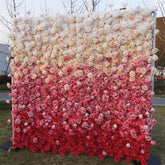 Aperturee - Aperturee Gradient White Red Artificial Flower Wall Panels Decor