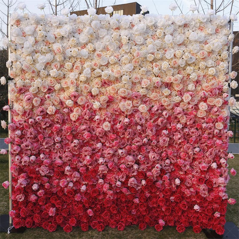 Aperturee - Aperturee Gradient White Red Artificial Flower Wall Panels Decor