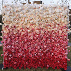 Aperturee - Aperturee Gradient White Red Artificial Flower Wall Panels Decor
