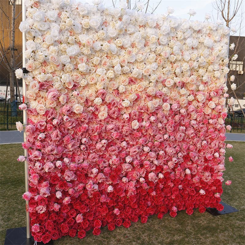 Aperturee - Aperturee Gradient White Red Artificial Flower Wall Panels Decor