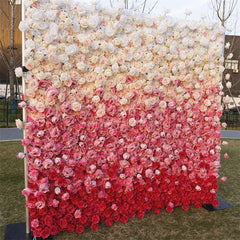 Aperturee - Aperturee Gradient White Red Artificial Flower Wall Panels Decor