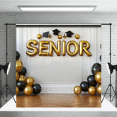 Aperturee - Aperturee Graduation Senior Backdrop with Gold and Black Balloons Class of 2026 Celebration Party Background