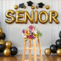 Aperturee - Aperturee Graduation Senior Backdrop with Gold and Black Balloons Class of 2026 Celebration Party Background