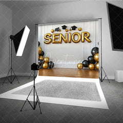 Aperturee - Aperturee Graduation Senior Backdrop with Gold and Black Balloons Class of 2026 Celebration Party Background
