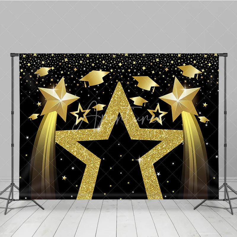 Aperturee - Aperturee Graduation Stars Backdrop Golden Glitter Graduation Caps Party Supplies for Class of 2026