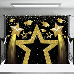 Aperturee - Aperturee Graduation Stars Backdrop Golden Glitter Graduation Caps Party Supplies for Class of 2026