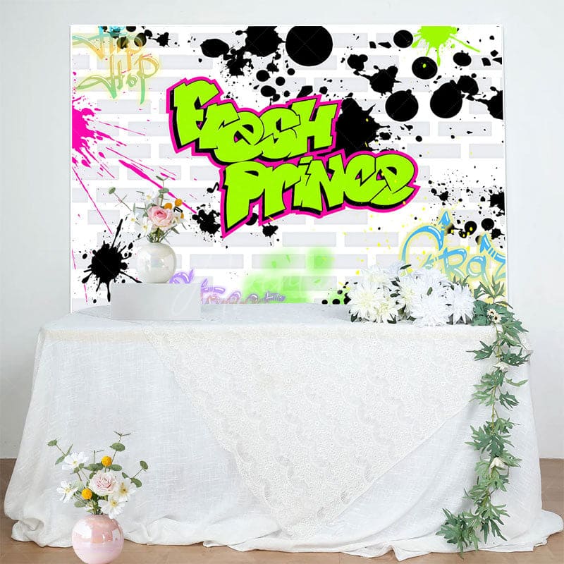 Aperturee - Aperturee Graffiti Fresh Prince Brick Wall Birthday Backdrop