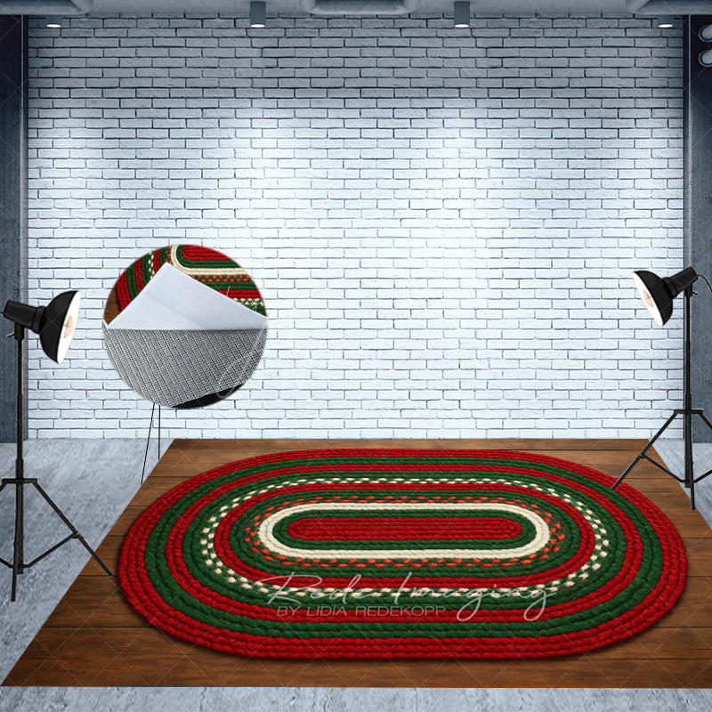 Aperturee - Aperturee Grand Christmas Window Combo Set Backdrop Rustic Room with Holiday Garland Festive Braided Rug Photo Floor