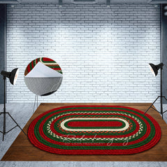 Aperturee - Aperturee Grand Christmas Window Combo Set Backdrop Rustic Room with Holiday Garland Festive Braided Rug Photo Floor