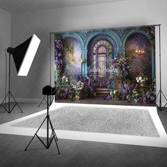 Aperturee - Aperturee Grand Conservatory Archway Photography Backdrop Purple Lilac Floral Decor Elegant Palace Wedding Background