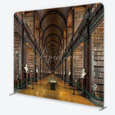Aperturee - Aperturee Grand Library Hall with Vintage Bookshelf Square Double-Sided Backdrop Classic Academic Photography Decor