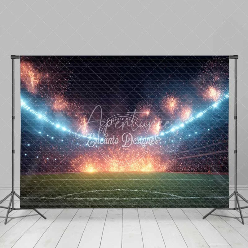 Aperturee - Aperturee Grand Sports Stadium Backdrop Bright Lights Fireworks Celebration Game Day Photography Background