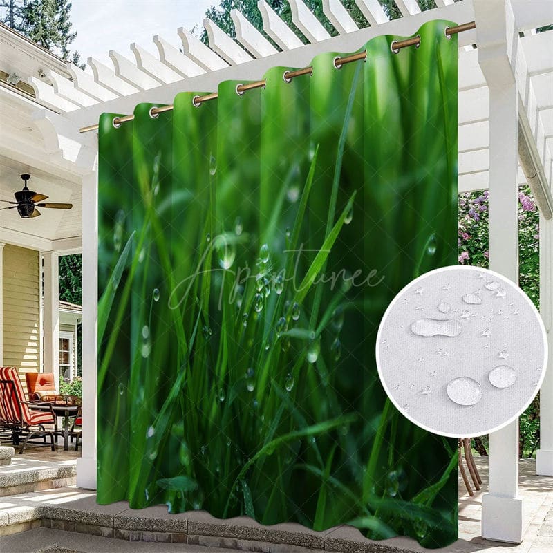 Aperturee - Aperturee Grass Dew Waterproof Printed Outdoor Curtains For Cabana