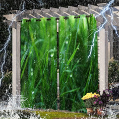 Aperturee - Aperturee Grass Dew Waterproof Printed Outdoor Curtains For Cabana
