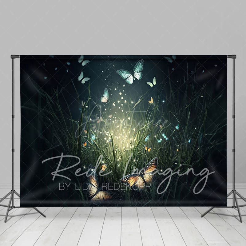 Aperturee - Aperturee Grass Mystical Butterflies Fine Art Photo Backdrop