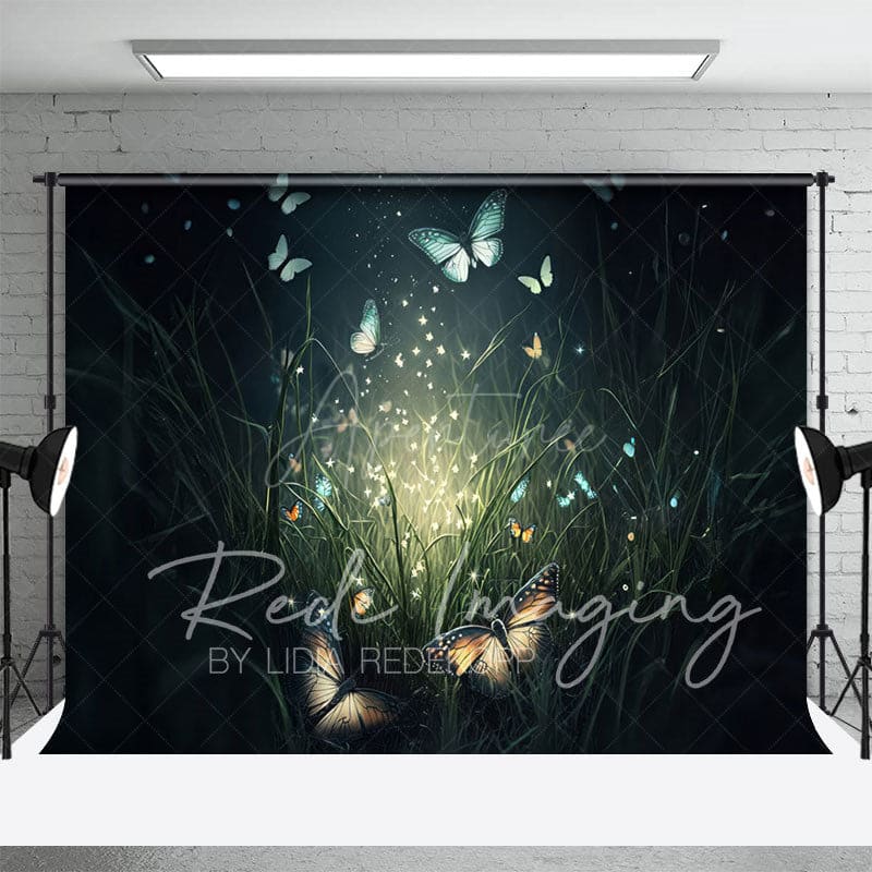 Aperturee - Aperturee Grass Mystical Butterflies Fine Art Photo Backdrop