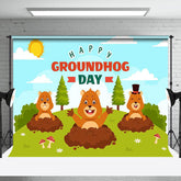 Aperturee - Aperturee Grassfield Blue Sky Happy Groundhog Day Backdrop