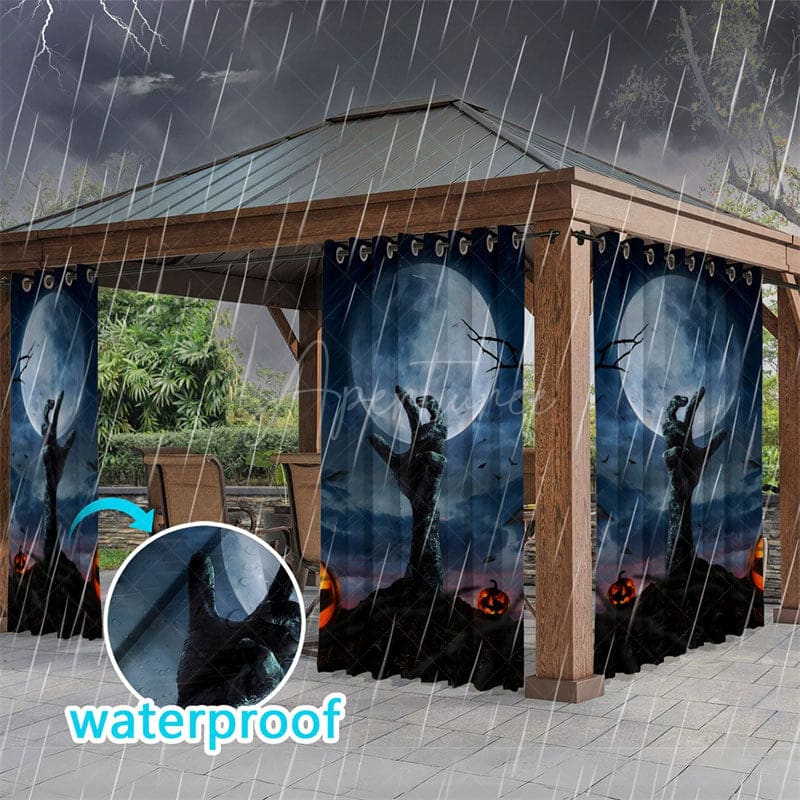 Aperturee - Aperturee Grave Moonlight Waterproof Printed Outdoor Curtains