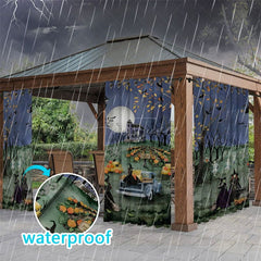 Aperturee - Aperturee Graveyard Pumpkin Waterproof Printed Outdoor Curtains
