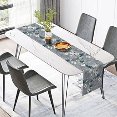 Aperturee - Aperturee Gray Floral Table Runner in an Ink Painting Style with Faux Glitter Moody and Elegant Botanical Art Decor