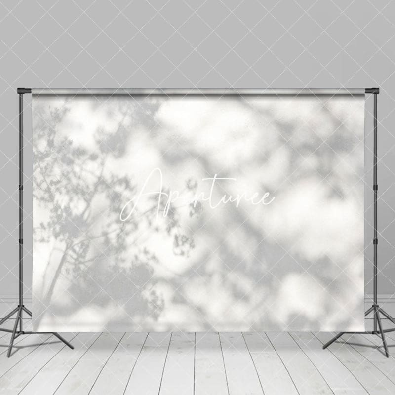 Aperturee - Aperturee Gray Tree Shadow White Cement Wall Photo Backdrop