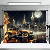 Aperturee - Aperturee Great Gatsby New York City Night Backdrop Golden Vintage Car and Skyline Photography Banner