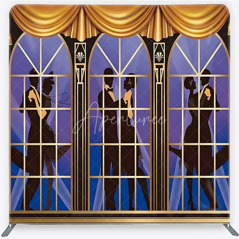 Aperturee - Aperturee Great Gatsby Roaring 20s Tension Fabric Backdrop Art Deco Dancing Couple Silhouette Party Decorations