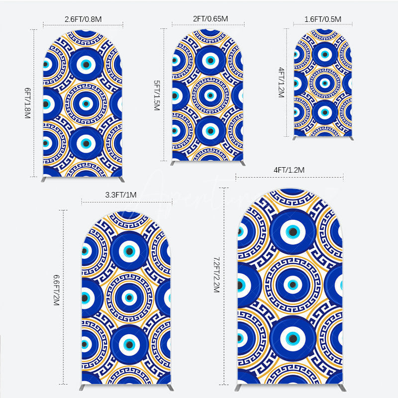 Aperturee - Aperturee Greek Evil Eye Arch Backdrop for Birthday Party Blue and Gold Nazar Amulet Pattern Protection Themed Photo Decor