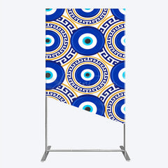 Aperturee - Aperturee Greek Evil Eye Rectangle Backdrop for Birthday Party Blue and Gold Nazar Amulet Pattern Protection Themed Photo Decor