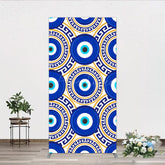 Aperturee - Aperturee Greek Evil Eye Rectangle Backdrop for Birthday Party Blue and Gold Nazar Amulet Pattern Protection Themed Photo Decor