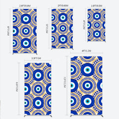 Aperturee - Aperturee Greek Evil Eye Rectangle Backdrop for Birthday Party Blue and Gold Nazar Amulet Pattern Protection Themed Photo Decor