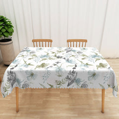 Aperturee - Aperturee Green and Blue Floral Ink Painting Rectangle Tablecloth for Artistic and Abstract Botanical Dining Decor