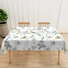 Aperturee - Aperturee Green and Blue Floral Ink Painting Rectangle Tablecloth for Artistic and Abstract Botanical Dining Decor