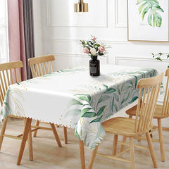 Aperturee - Aperturee Green and Gold Botanical Rectangle Tablecloth Elegant Foliage and Glitter Table Cover Luxury Decor