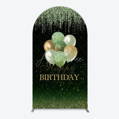 Aperturee - Aperturee Green and Gold Glitter Happy Birthday Balloons Round Top Arch Backdrop Elegant Celebration Party Decor