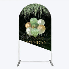 Aperturee - Aperturee Green and Gold Glitter Happy Birthday Balloons Round Top Arch Backdrop Elegant Celebration Party Decor