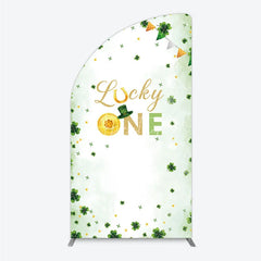 Aperturee - Aperturee Green and Gold Lucky ONE St. Patrick’s Day Half Moon Arch Backdrop Kit Shamrock First Birthday Party Decor