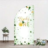 Aperturee - Aperturee Green and Gold Lucky ONE St. Patrick’s Day Half Moon Arch Backdrop Kit Shamrock First Birthday Party Decor