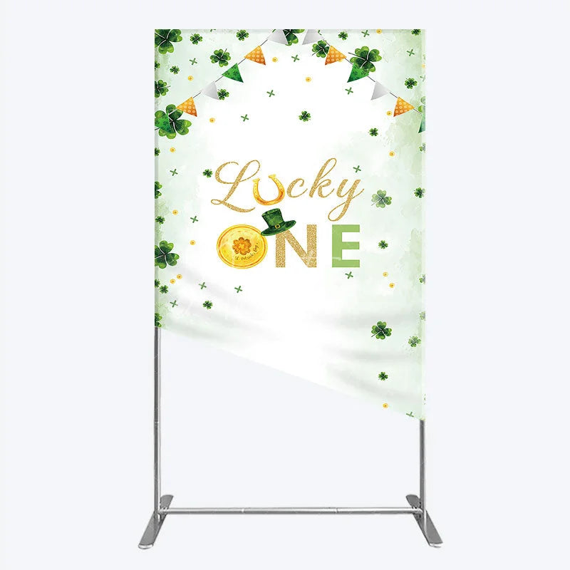 Aperturee - Aperturee Green and Gold Lucky ONE St. Patrick’s Day Rectangle Backdrop Kit Shamrock First Birthday Party Decor