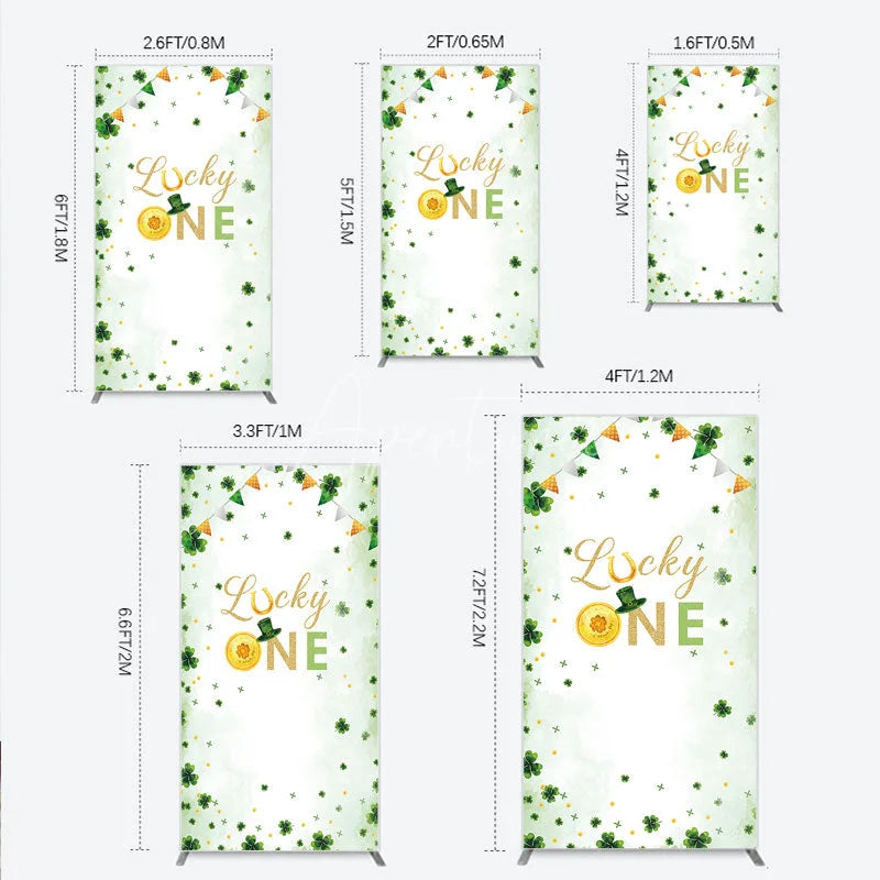 Aperturee - Aperturee Green and Gold Lucky ONE St. Patrick’s Day Rectangle Backdrop Kit Shamrock First Birthday Party Decor