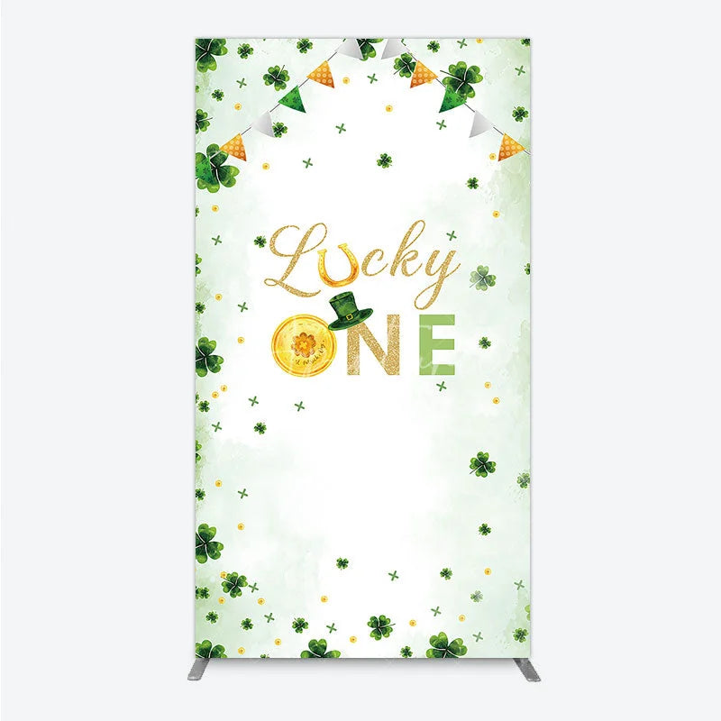 Aperturee - Aperturee Green and Gold Lucky ONE St. Patrick’s Day Rectangle Backdrop Kit Shamrock First Birthday Party Decor