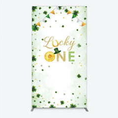 Aperturee - Aperturee Green and Gold Lucky ONE St. Patrick’s Day Rectangle Backdrop Kit Shamrock First Birthday Party Decor