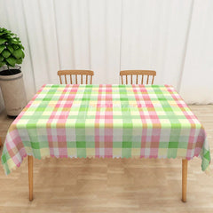 Aperturee - Aperturee Green and Pink Checkered Rectangle Tablecloth for Spring and Summer Picnic and Party Decorations