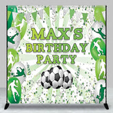 Aperturee - Aperturee Green and White Soccer Theme Custom Birthday Backdrop Personalized Sports Party Decor with Player Silhouettes
