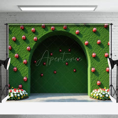 Aperturee - Aperturee Green Arch Wall Ladybug Summer Photography Backdrop
